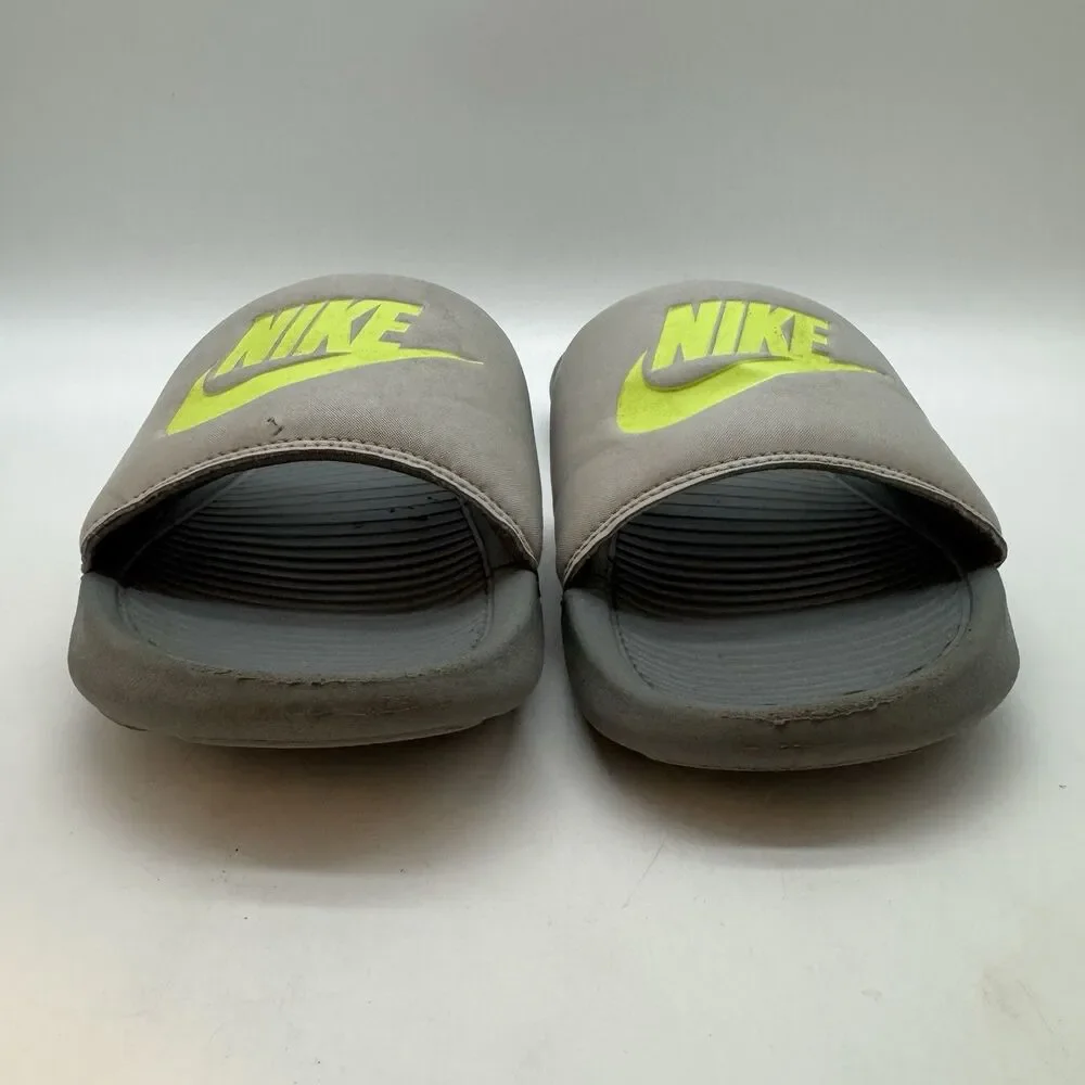 Nike Victori One Slide Sandals Men's 7 Gray Neon Green Slip-On Sport CN9675-011